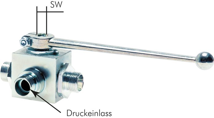Exemplary representation: High-pressure 3-way ball valve, with cutting ring connection