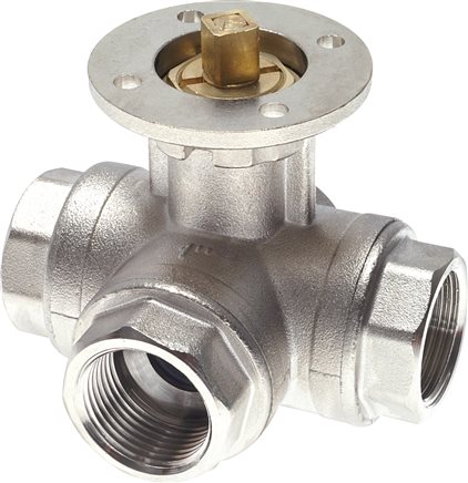 Exemplary representation: 3-way ball valve with direct mounting flange