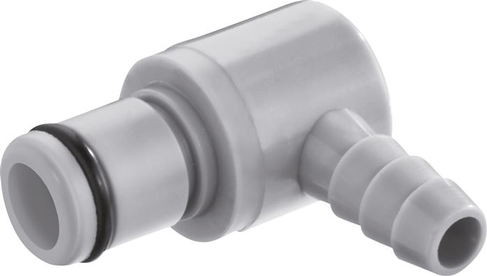 Exemplary representation: Angular coupling plug with grommet, polypropylene, grey