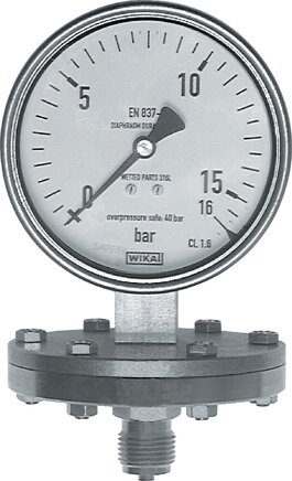 Exemplary representation: Vertical diaphragm pressure gauge, stainless steel