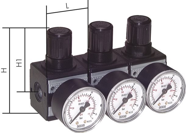 Application examples: Pressure regulator with continuous pressure supply - Multifix, triple coupling