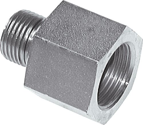 Exemplary representation: Hydraulic thread reducer with cylindrical male and female thread, galvanised steel special reducers without elastomer seal