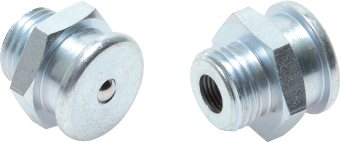 Exemplary representation: Flat grease nipple (22 mm) to DIN 3404 (galvanised steel)