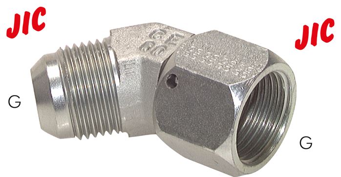 Voorbeeldig Afbeelding: Hoek-schroefverbinding 45° met JIC-tap (binnen/buiten), staal verzinkt