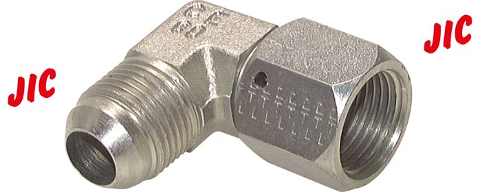 Voorbeeldig Afbeelding: Hoek-schroefverbinding 90° met JIC-tap (binnen/buiten), staal verzinkt
