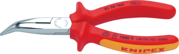 Exemplary representation: Flat-head pliers (angled, chrome-plated with 2K handles, VDE-tested up to 1000 V)