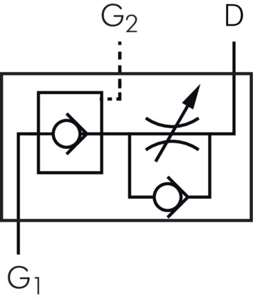 Symbole de commutation: Clapet anti-retour d'étranglement (régulation d'air) avec clapet anti-retour déblocable