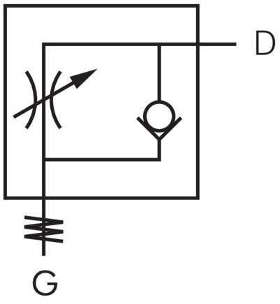 Symbole de commutation: Clapet anti-retour à étranglement (régulation d’air entrant)